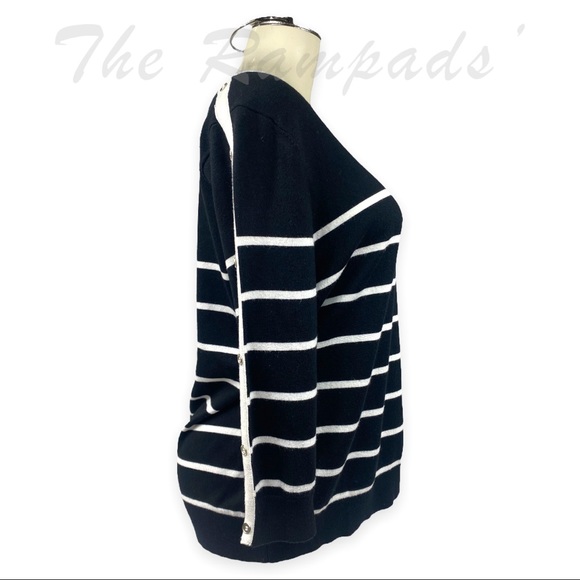 Allison Daley Black Sweater with White Stripes and Neckline Size Petite … - Picture 2 of 7